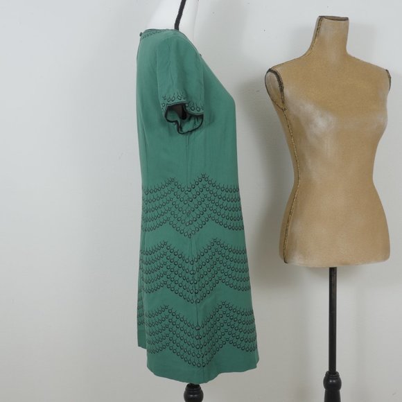 Boden Green Black Embroidery Design Short Sleeve Size 8 Boho Dress - Picture 8 of 12